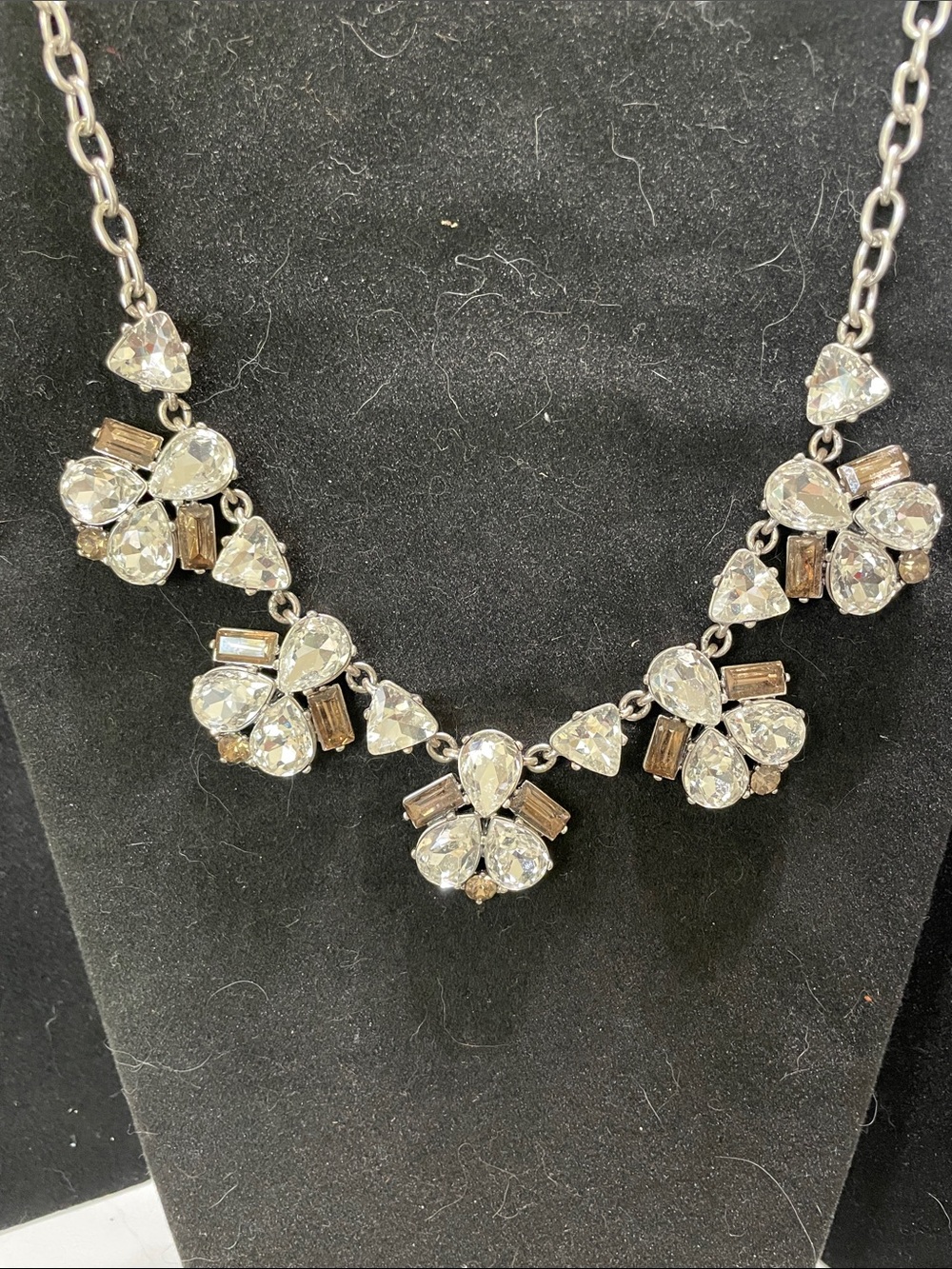Crystal Floral Statement Necklace - Clear and Champagne Stones